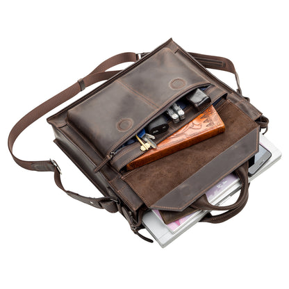 Leather Laptop Bag SHVIGEL 11109 Brown Natural Leather, Made in Ukraine