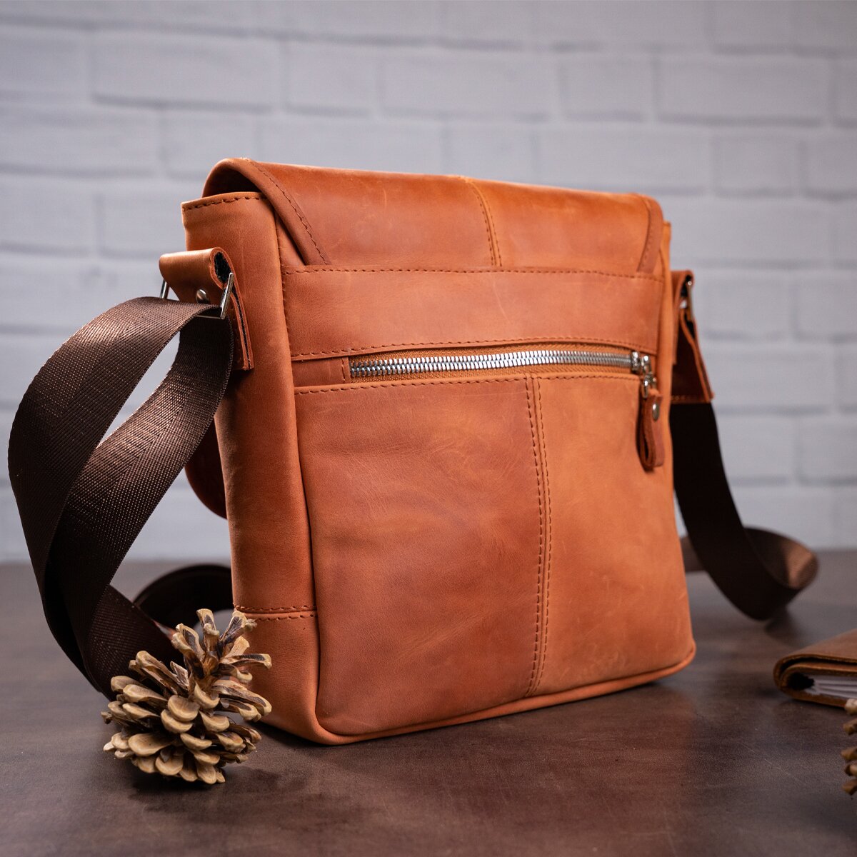 Genuine Leather Bag SHVIGEL 00883 Brown - Premium Quality Ukrainian Design