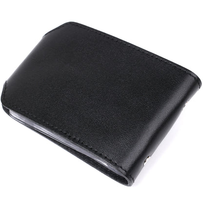 Horizontal Business Card Holder SHVIGEL 13915 Black Leather Made in Ukraine