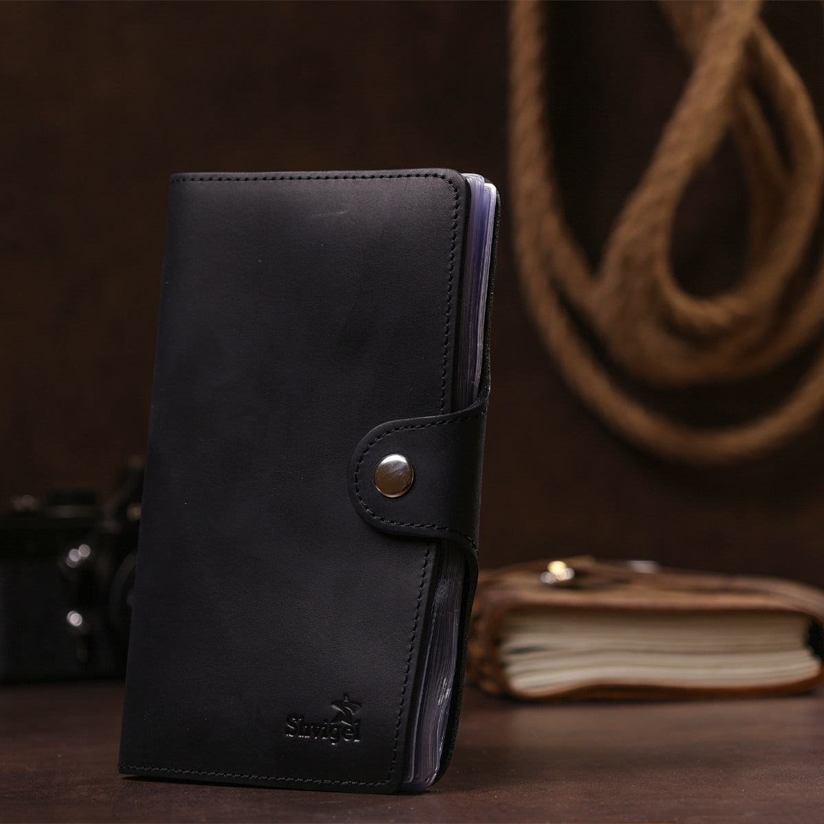 Large SHVIGEL Business Card Holder 13905 Black Leather Made in Ukraine for Visiting Cards