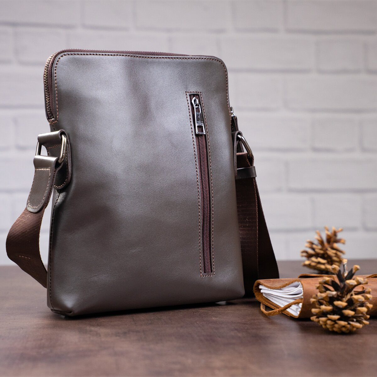 Men's Leather Bag SHVIGEL 11100 Brown Natural Leather Handcrafted in Ukraine