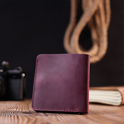 Leather Matte Wallet SHVIGEL 16604 Burgundy Natural Leather Crafted in Ukraine