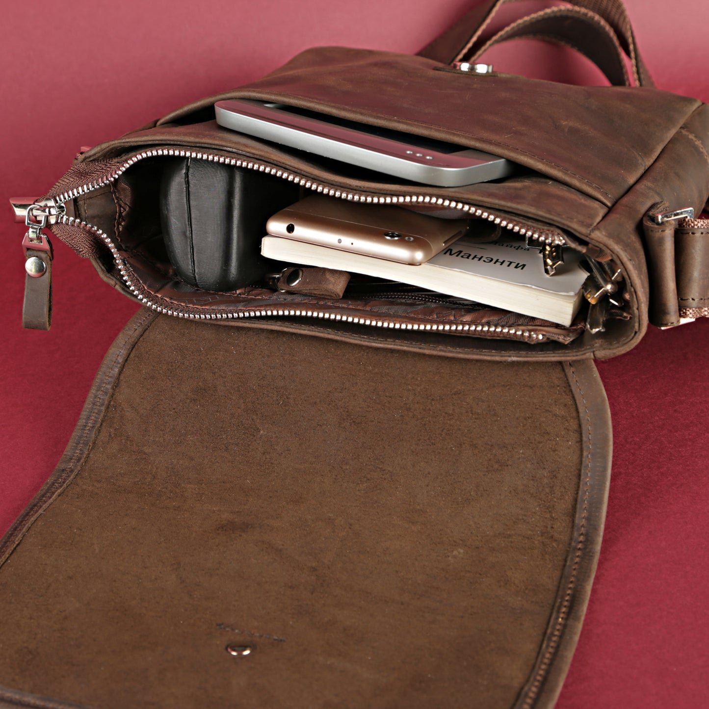 Vintage Leather Bag SHVIGEL 00890 Brown Natural Leather Made in Ukraine