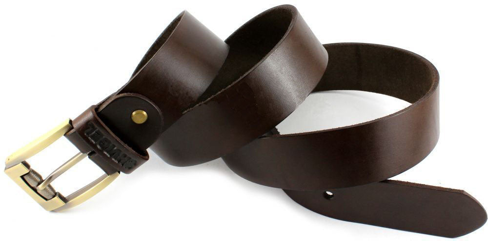 Men's Leather Belt by SHVIGEL 00023 Brown - Genuine Leather from Ukraine