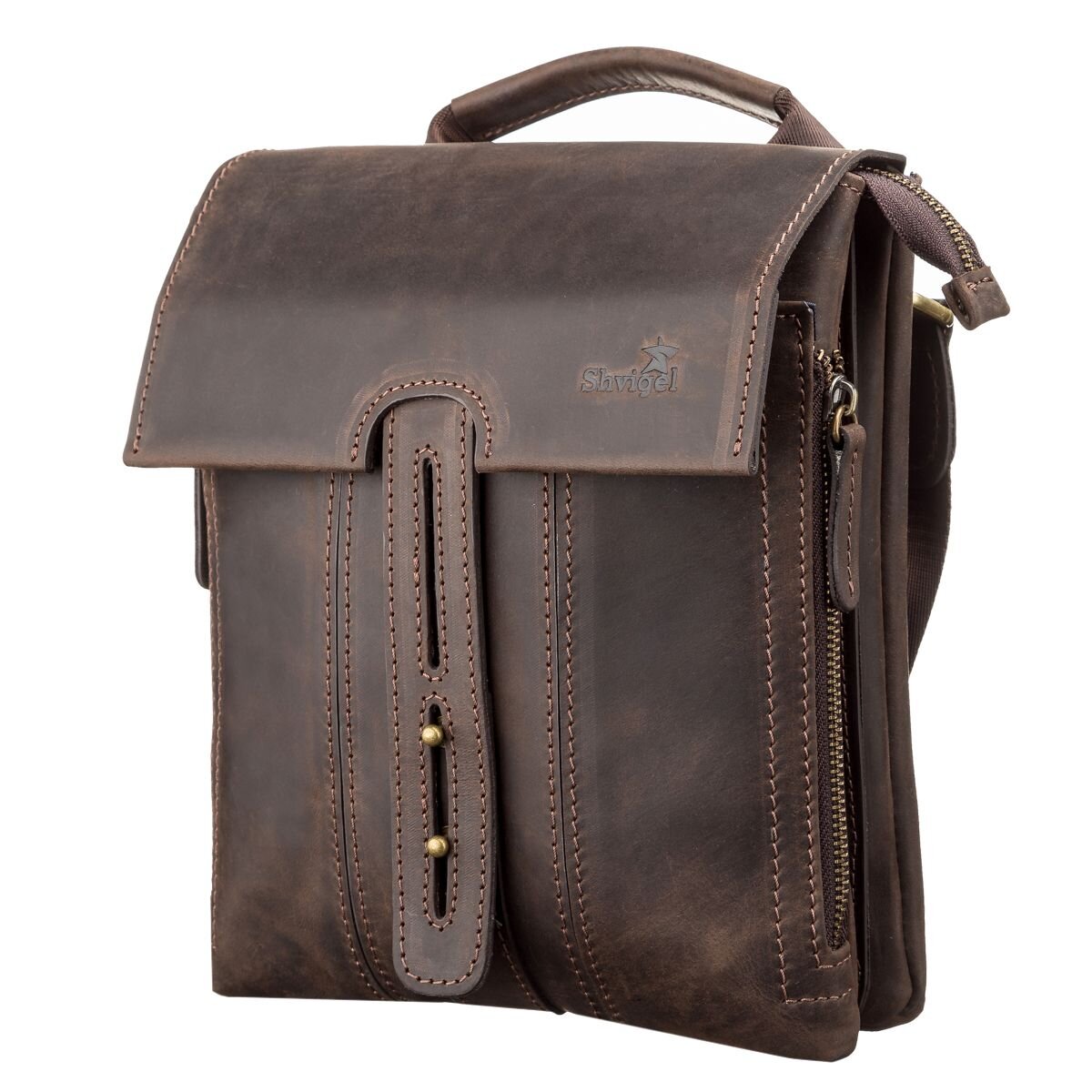 Men's Leather Bag SHVIGEL 11104 Brown Genuine Leather, Stylish and Durable Design