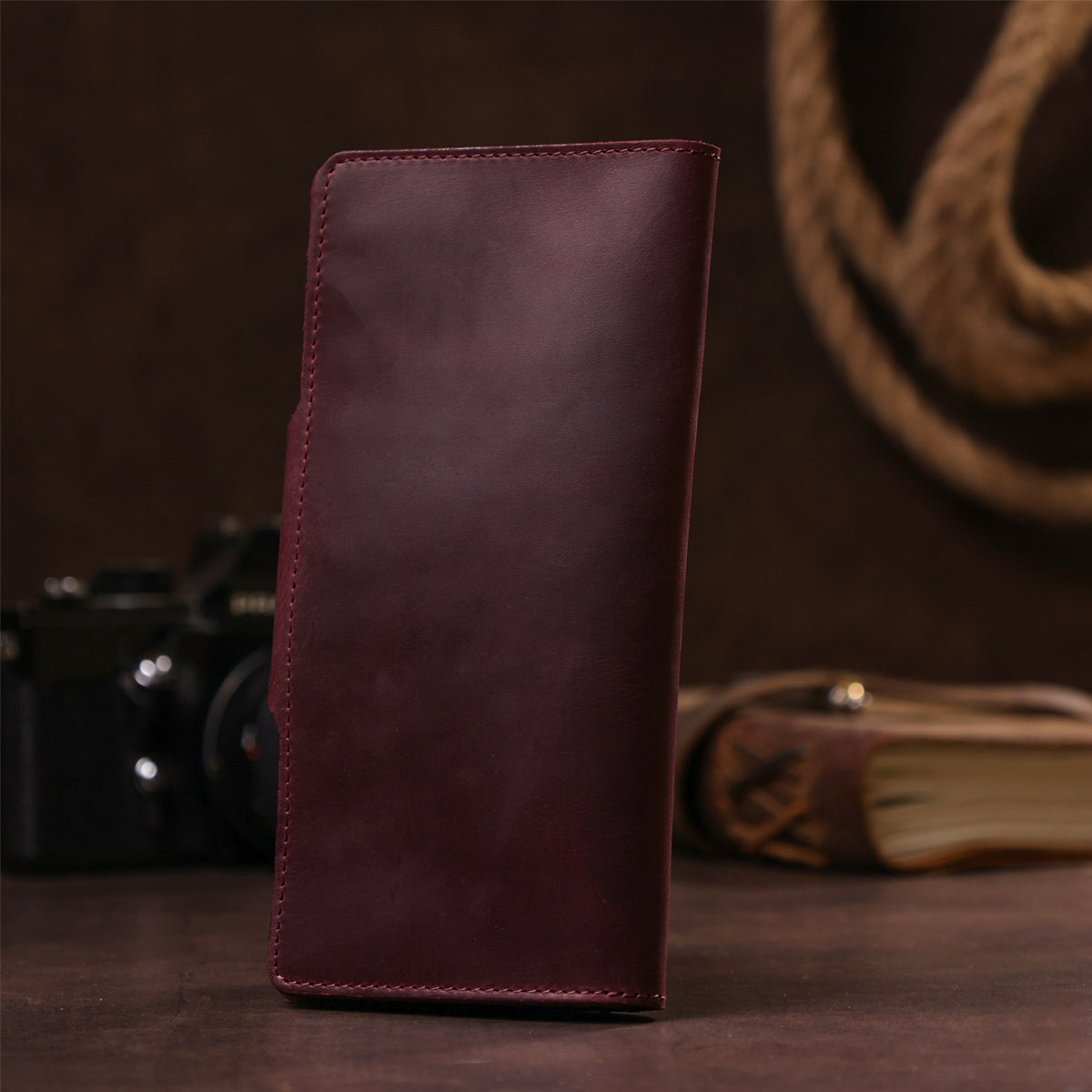 Women's Vintage Leather Wallet SHVIGEL 16166 Burgundy Natural Leather Design