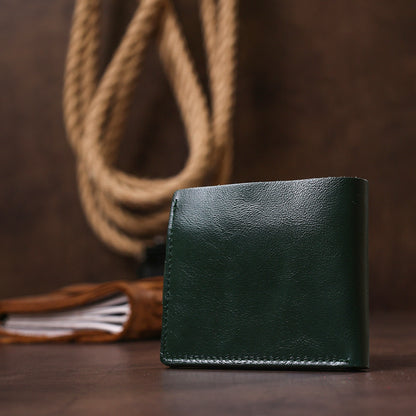 Stylish Small Leather Wallet SHVIGEL 16441 Green Made in Ukraine Natural Leather