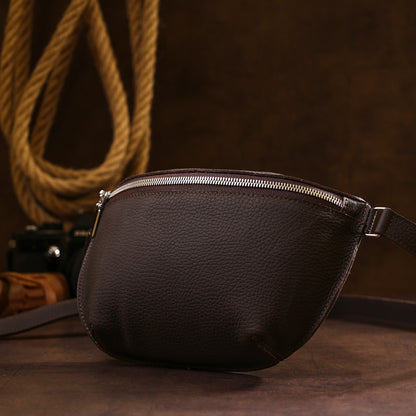 Leather Matte Banana Bag SHVIGEL 16381 Brown Handmade from Natural Leather