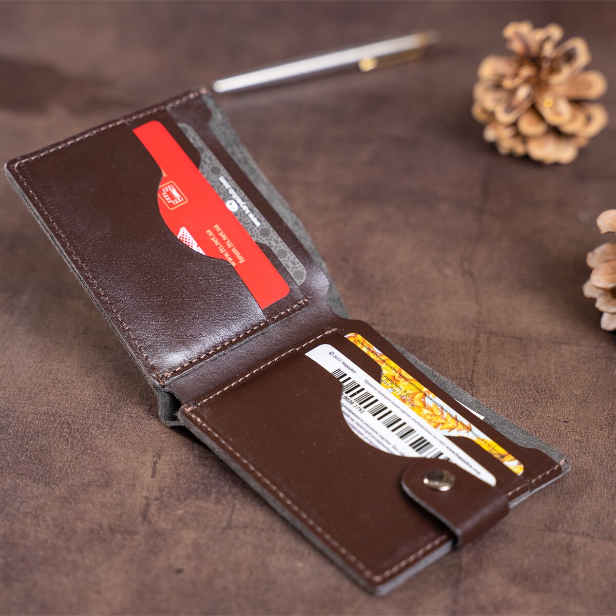 Horizontal Men's Wallet SHVIGEL 16214 Brown Genuine Leather Handmade from Ukraine
