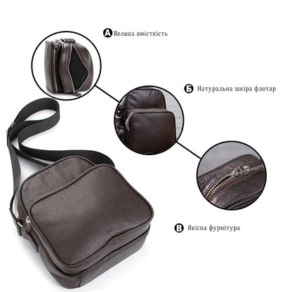 Leather Messenger Bag SHVIGEL 00899 Brown Genuine Leather, Made in Ukraine