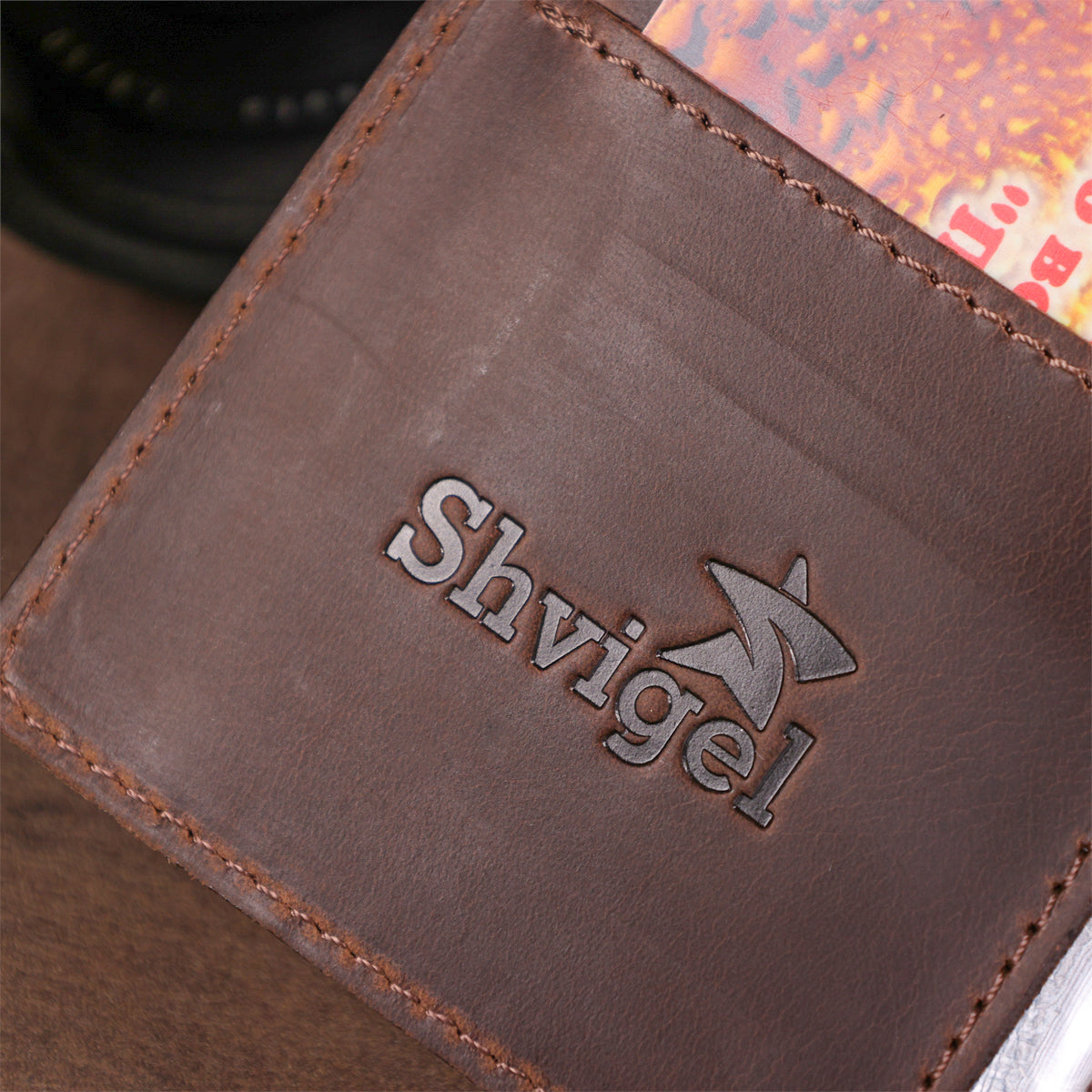 Leather Auto Document Holder SHVIGEL 13922 Brown Natural Leather for Drivers