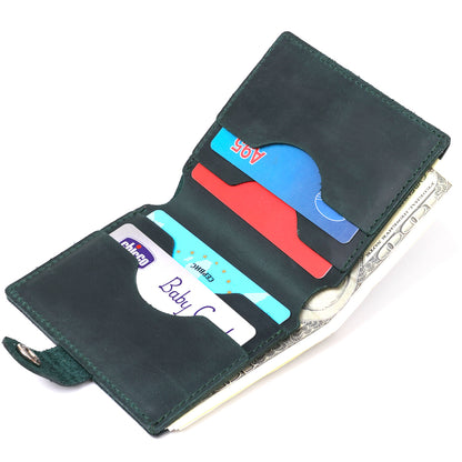 Compact Vintage Wallet SHVIGEL 16456 Green Genuine Leather from Ukraine