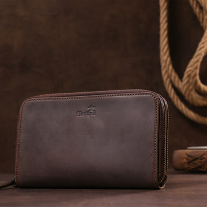 Men's Leather Clutch SHVIGEL 11083 Brown Natural Leather Made in Ukraine
