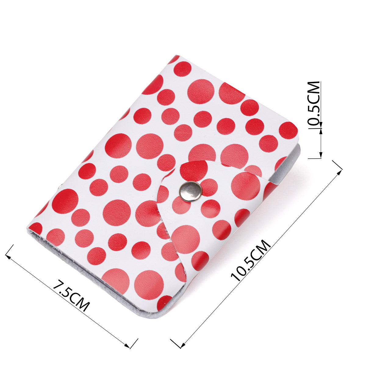 Leather Vertical Business Card Holder SHVIGEL 19081 Red Polka Dot Genuine Leather