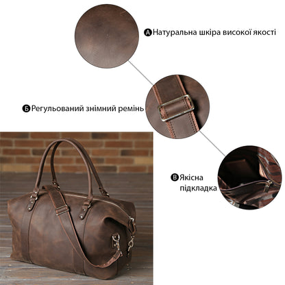 Travel Bag SHVIGEL 11019 Brown Natural Leather Handmade in Ukraine