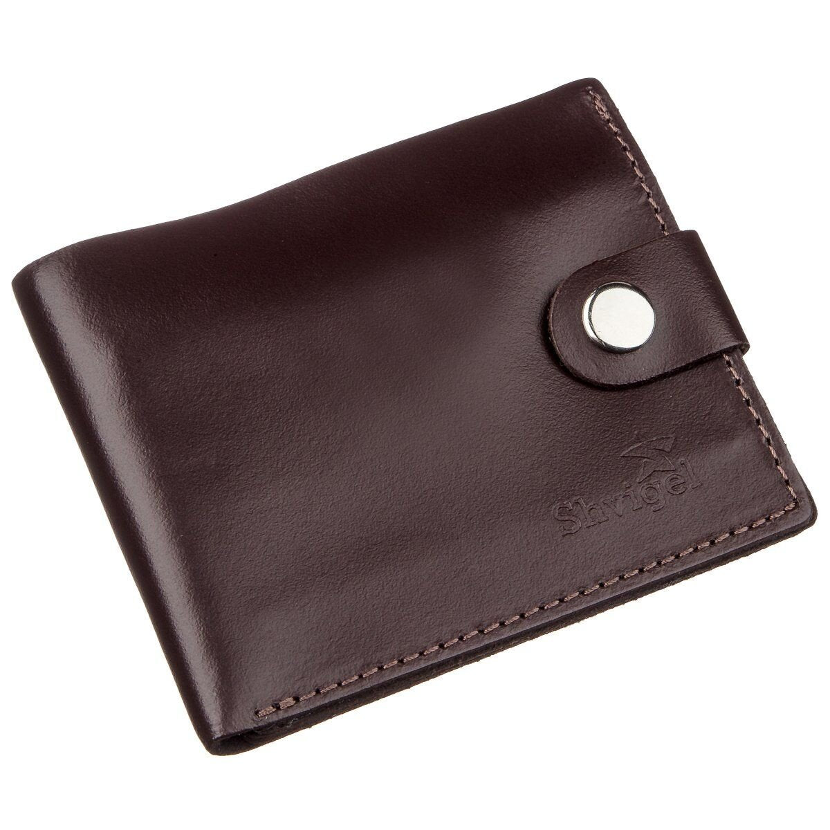 Men's Leather Wallet with Coin Pocket SHVIGEL 16213 Brown Natural Leather Made in Ukraine