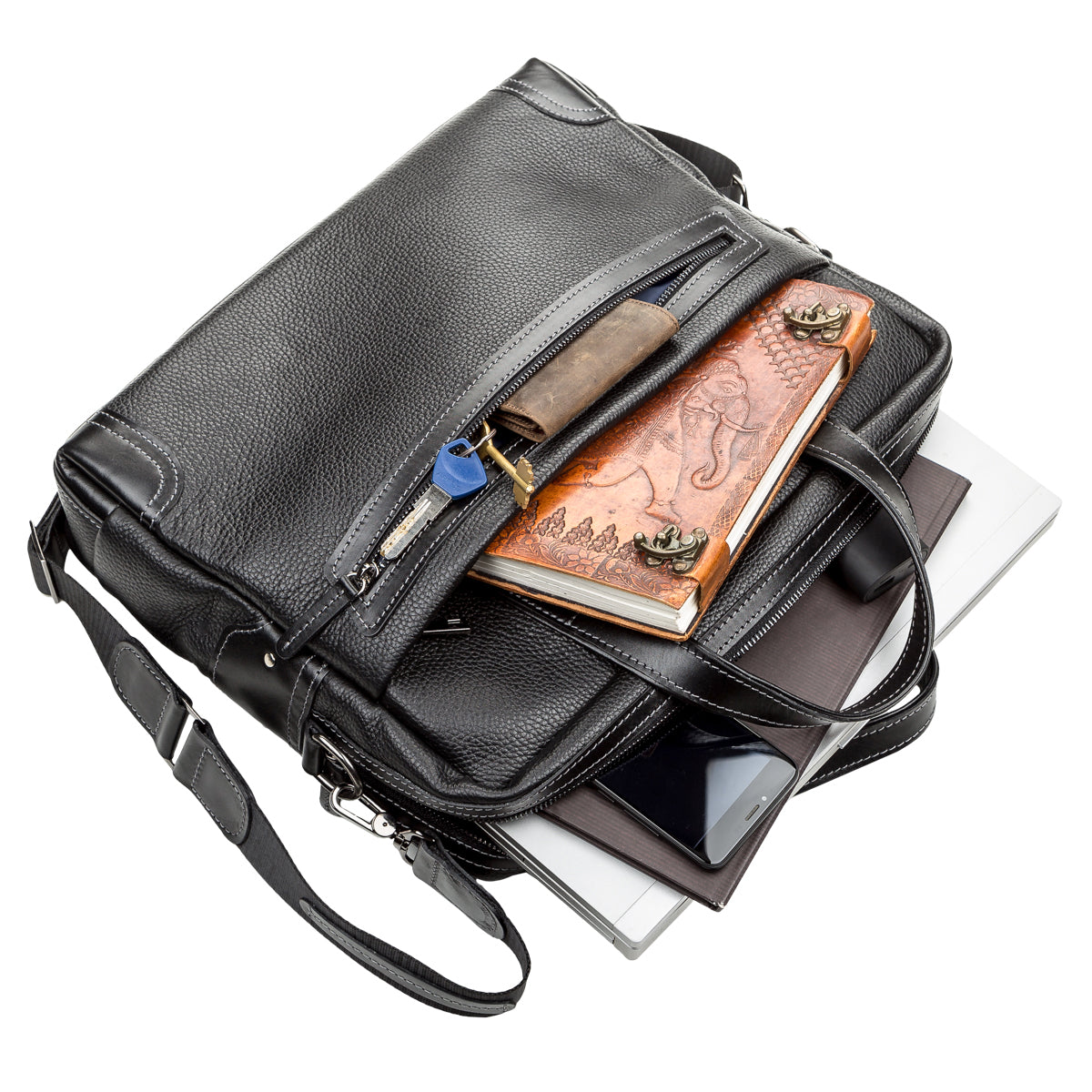 Leather Laptop Bag SHVIGEL 11110 Black Natural Leather Made in Ukraine
