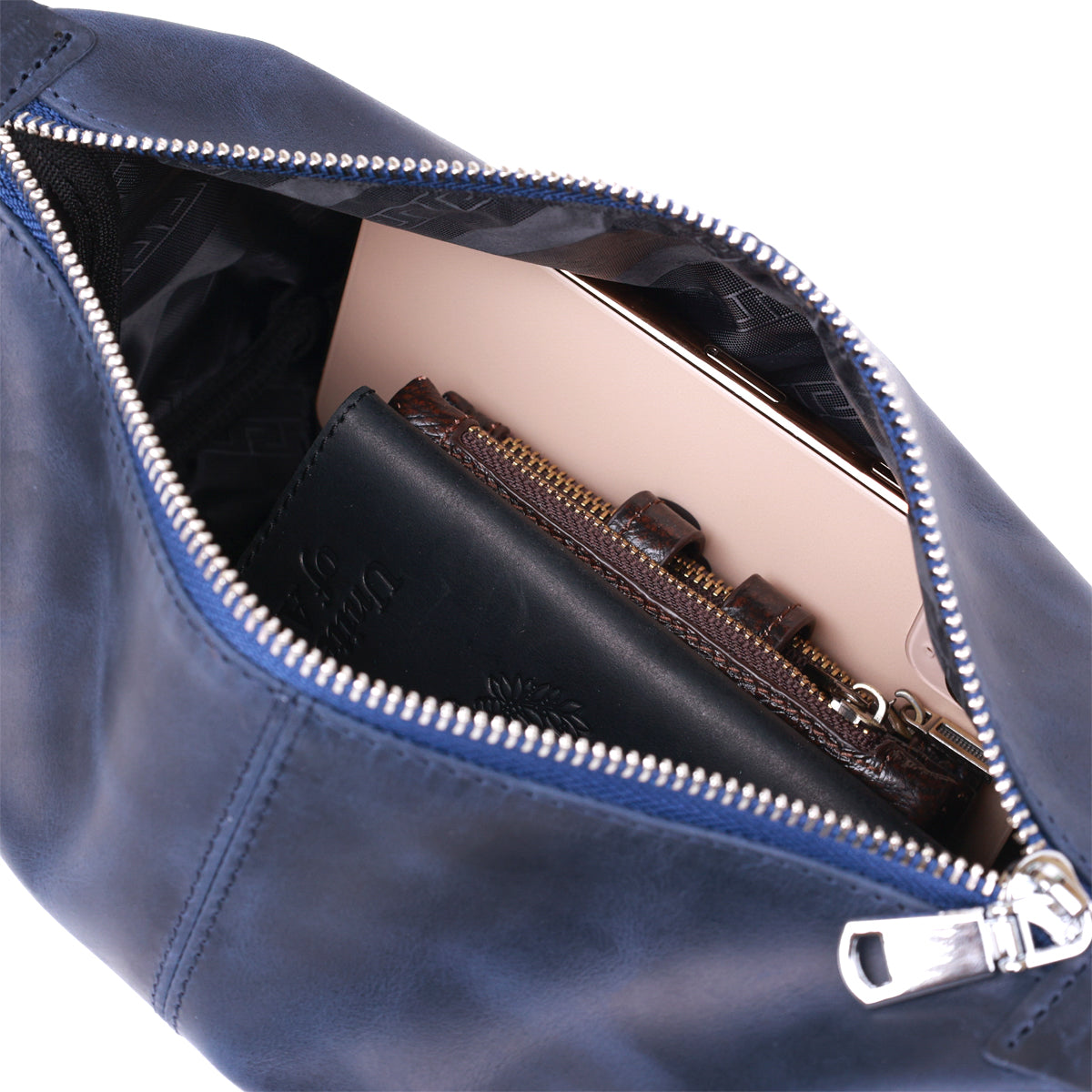 Premium Leather Cosmetic Bag SHVIGEL 16401 Blue - Made in Ukraine with Natural Leather