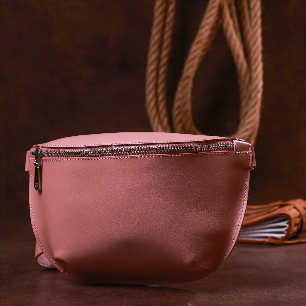 Women's Practical Leather Fanny Pack SHVIGEL 16385 Pink, Made in Ukraine