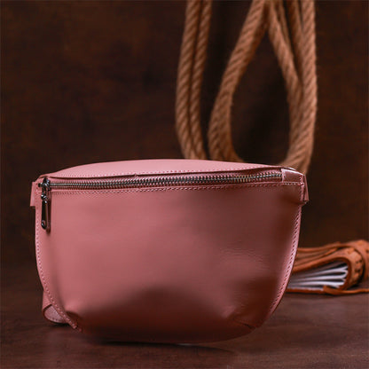 Women's Practical Leather Fanny Pack SHVIGEL 16385 Pink, Made in Ukraine