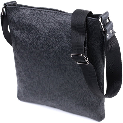 Men's Shoulder Leather Bag by SHVIGEL, Model 22850, Black, Natural Leather Finish