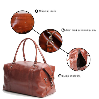 Travel Bag SHVIGEL 00882 in Ruda Color - Handmade from Natural Leather, Ukraine