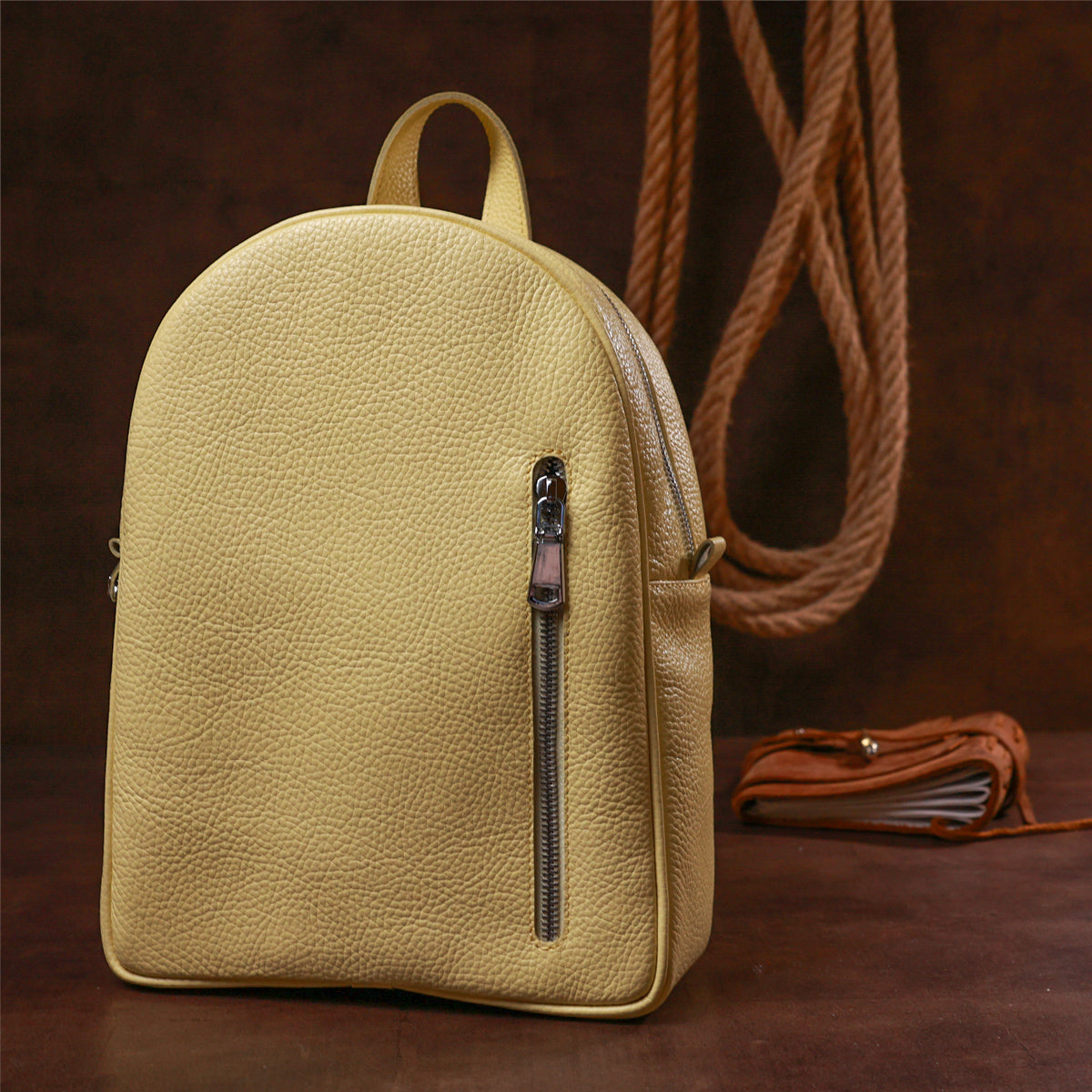 Leather Backpack SHVIGEL 16322 Lemon - Natural Leather, Made in Ukraine