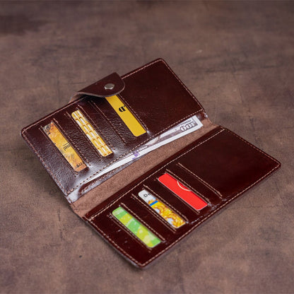 Vertical Men's Wallet SHVIGEL 16175 Brown Natural Leather with Snap Closure