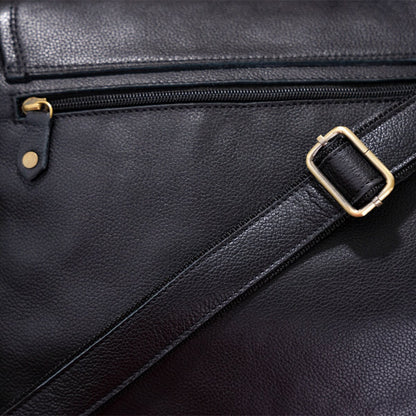 Men's Leather Shoulder Bag SHVIGEL 19116 Black Natural Leather Handmade