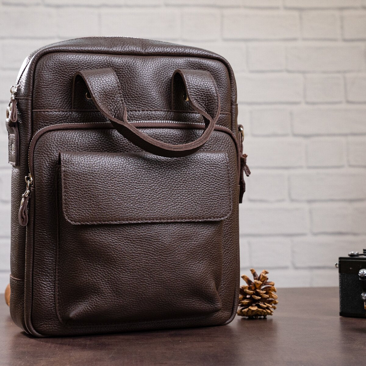High-Quality SHVIGEL Vertical Men's Bag A4 Format 11168 Brown Flotar Genuine Leather