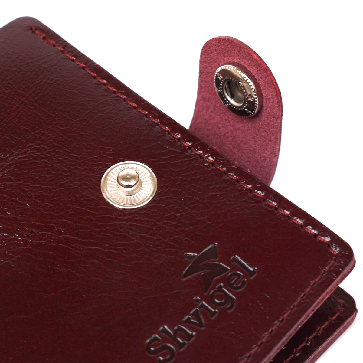Glossy Leather Wallet for Women by SHVIGEL, Article 16463, Cherry Red, Genuine Leather