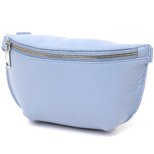 Comfortable SHVIGEL Leather Women's Belt Bag 16374 in Blue - Made in Ukraine