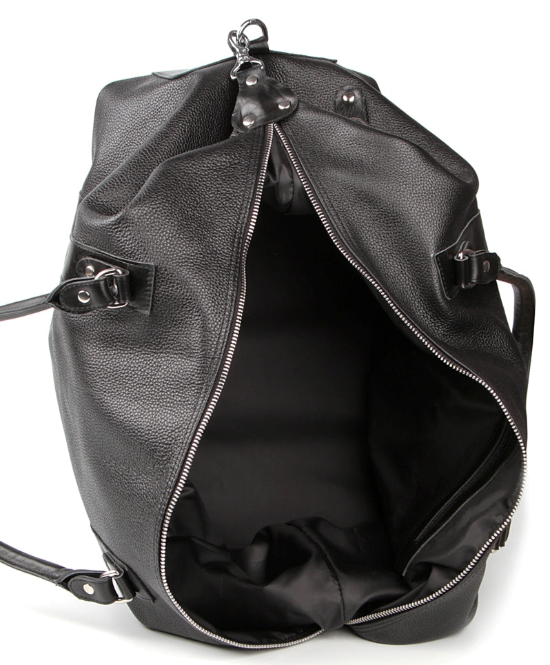 Travel Bag SHVIGEL 00881 Black Natural Leather Handmade in Ukraine