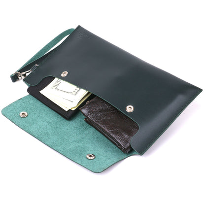 Leather Travel Cosmetic Bag SHVIGEL 16423 Green Natural Leather Design