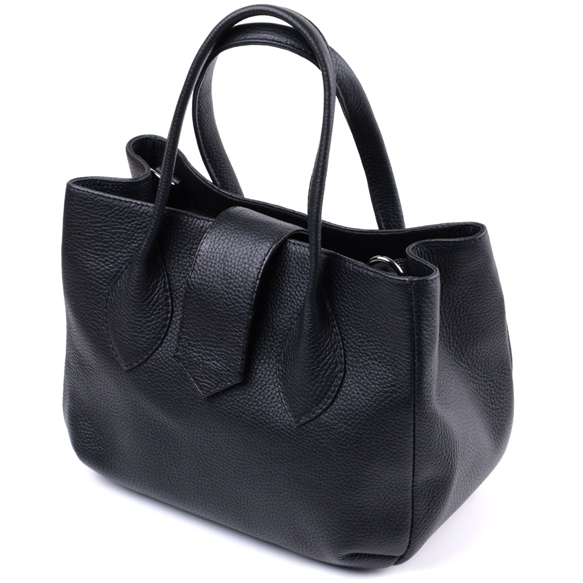 Leather Handbag by SHVIGEL 22829 - Elegant Black Design with Two Handles from Ukraine