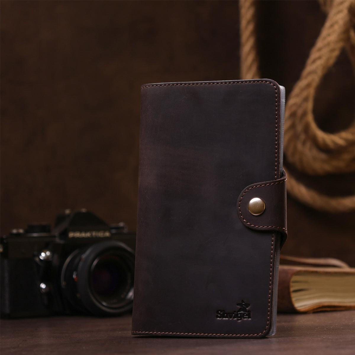 Large SHVIGEL Business Card Holder 13904 Brown Leather for Visiting Cards