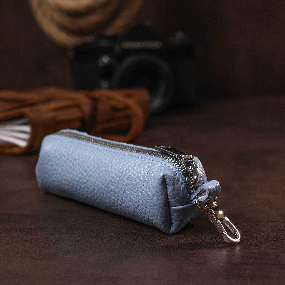 High-Quality Leather Key Holder SHVIGEL 16542 Blue, Natural Leather, Made in Ukraine