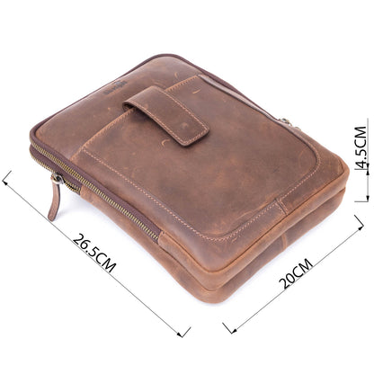 Men's Leather Tablet Bag SHVIGEL 11285 Brown with Two Compartments, Ukrainian Crafted