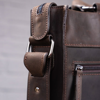 Leather Laptop Bag SHVIGEL 11109 Brown Natural Leather, Made in Ukraine