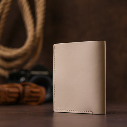 Classic Leather Wallet SHVIGEL 16510 Beige Made in Ukraine, Natural Leather Quality