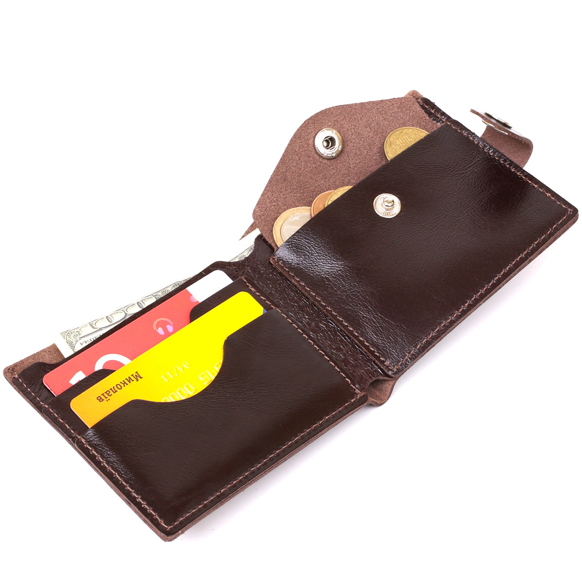 Leather Men's Wallet SHVIGEL 16443 Brown Natural Leather Handmade from Ukraine