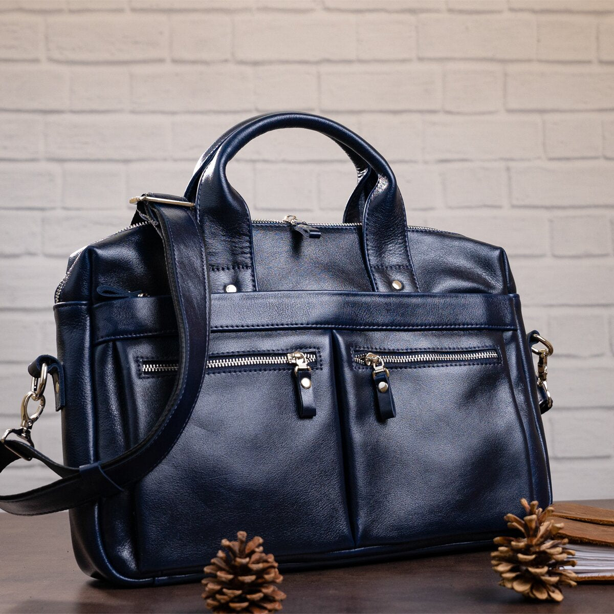 Laptop Bag SHVIGEL 00976 Blue Genuine Leather from Ukraine with Stylish Design