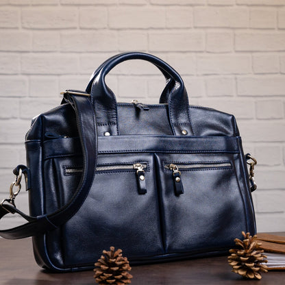 Laptop Bag SHVIGEL 00976 Blue Genuine Leather from Ukraine with Stylish Design