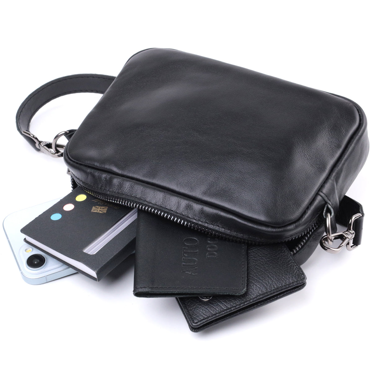 Classic Shvigel Crossbody Bag 22841 in Smooth Black Genuine Leather