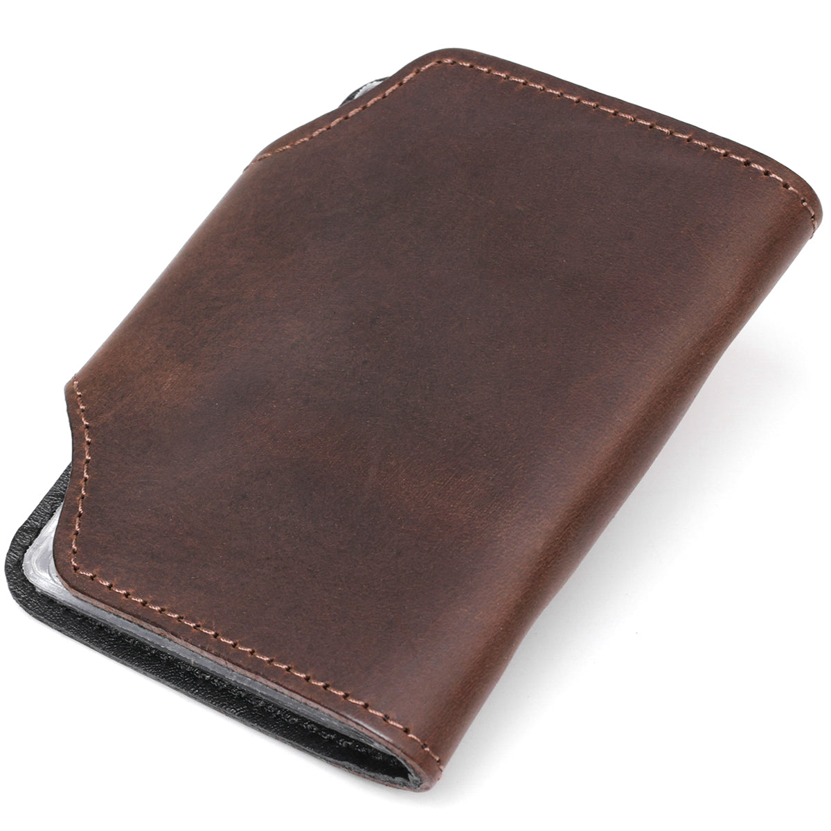 Vertical Business Card Holder SHVIGEL 13908 Leather Brown Natural Skin for Business Cards