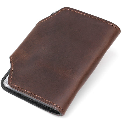 Vertical Business Card Holder SHVIGEL 13908 Leather Brown Natural Skin for Business Cards