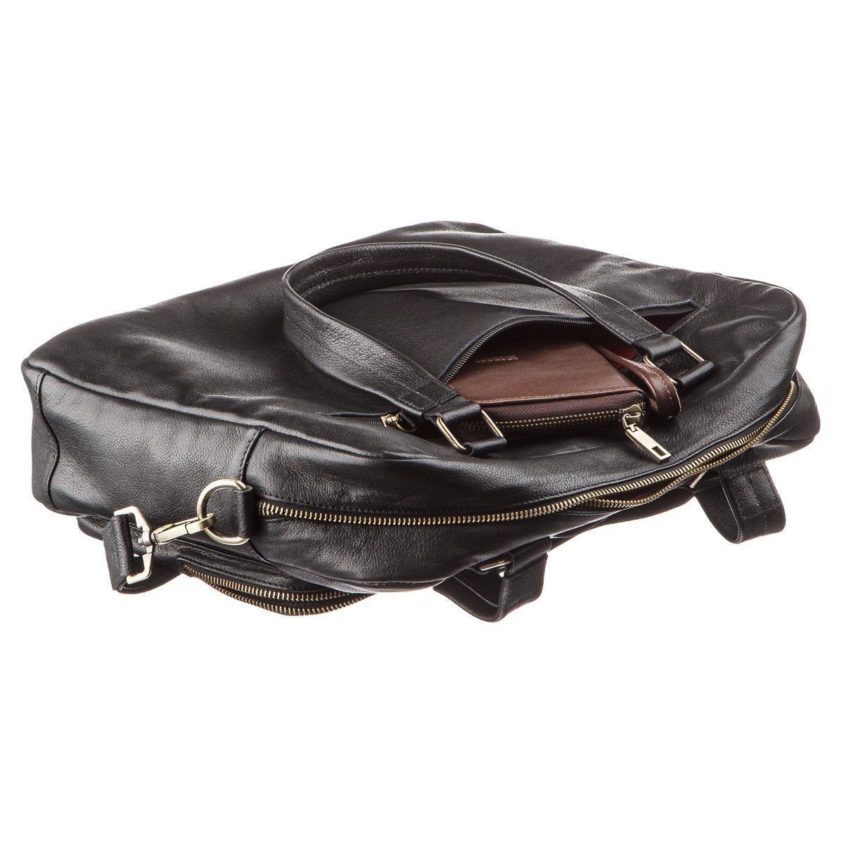 Men's SHVIGEL 19108 Black Leather Laptop Briefcase - Premium Genuine Leather