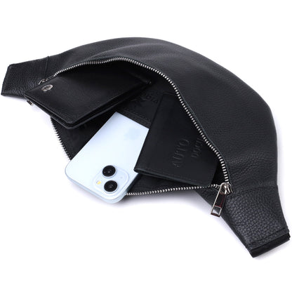 Unisex Leather Bum Bag SHVIGEL 22824 Black - Stylish Natural Leather Design