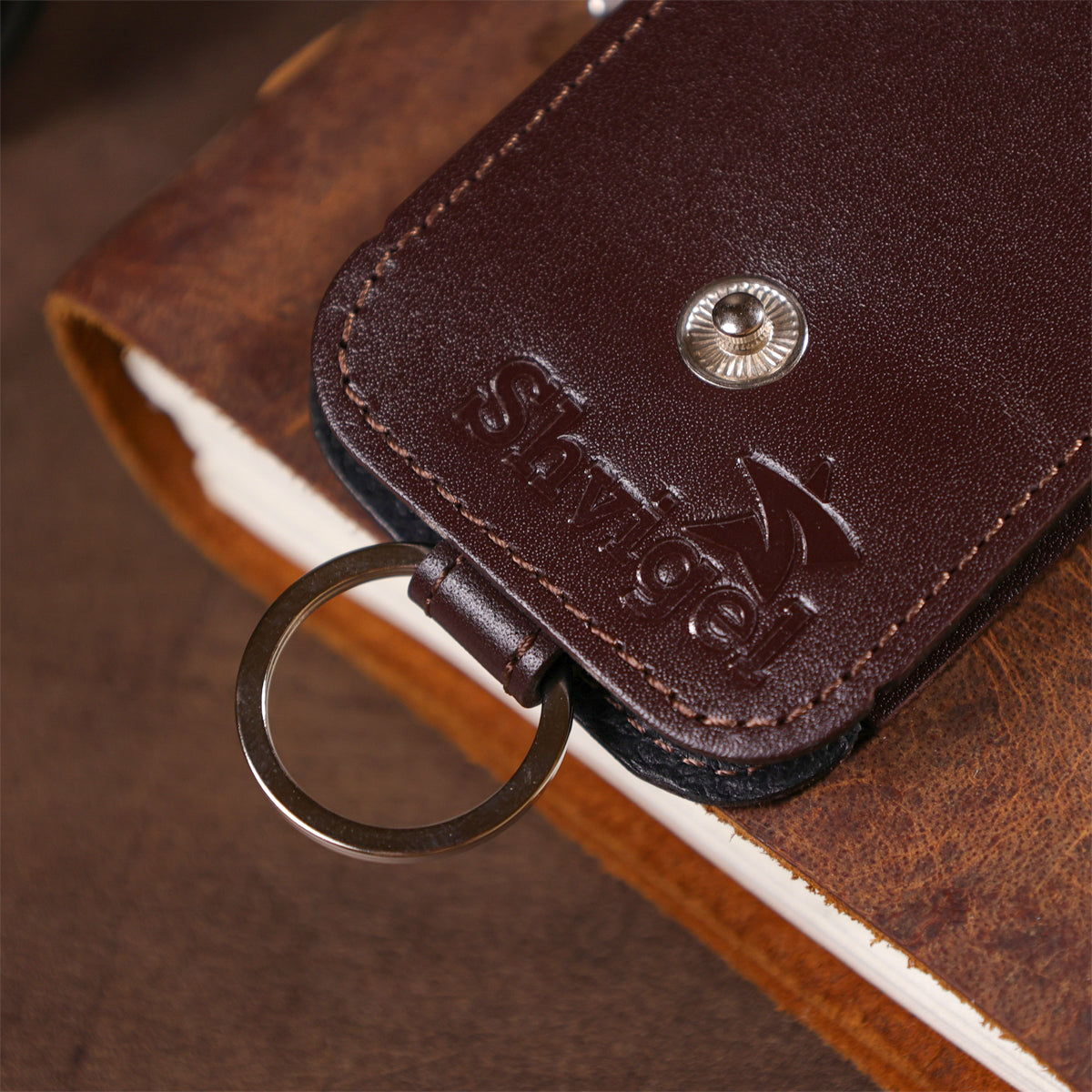 Compact Leather Key Holder with Strap SHVIGEL 13989 Brown Genuine Leather for Keys