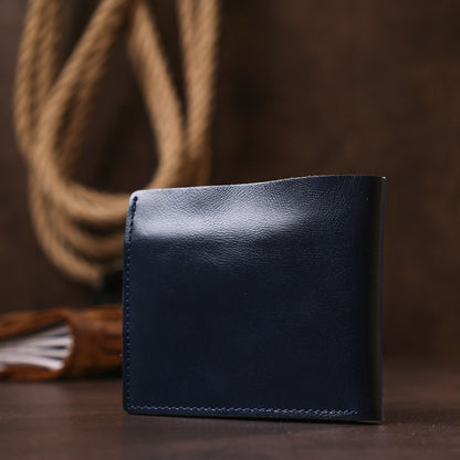 Compact Leather Wallet SHVIGEL 16444 Blue Natural Leather Made in Ukraine